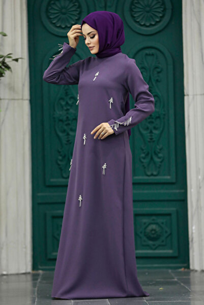 Neva Style Lilac Hijab Dress with Bead Detail 30024Lila