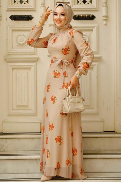 Neva Style Рокля от норка с флорален мотив 27937v