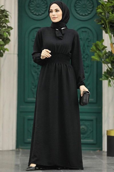 Neva Style Μαύρο Φόρεμα Hijab με Γιακά 5973s