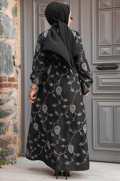 Neva Style Silver Hijab Dress - Floral Pattern, Model No: 30441GMS