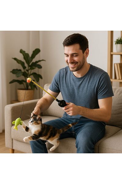 MRDIY Cat Toy Fishing Rod with Roller Bell