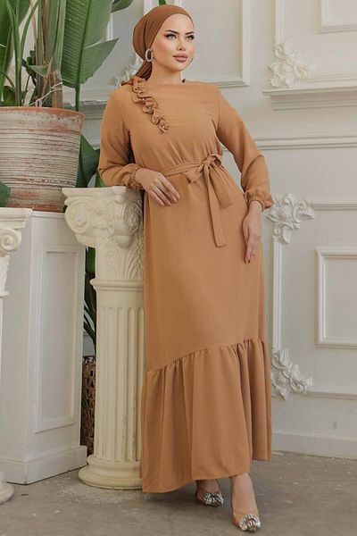 Neva Style Belted Biscuit Hijab Dress 659Bs