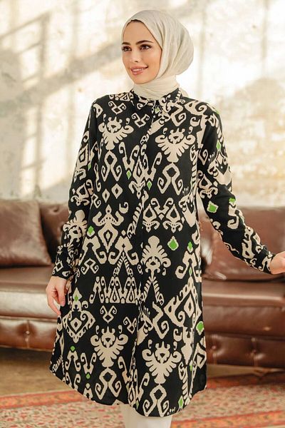 Neva Style Μαύρο Hijab Viscose Tunic με σχέδιο 11627s