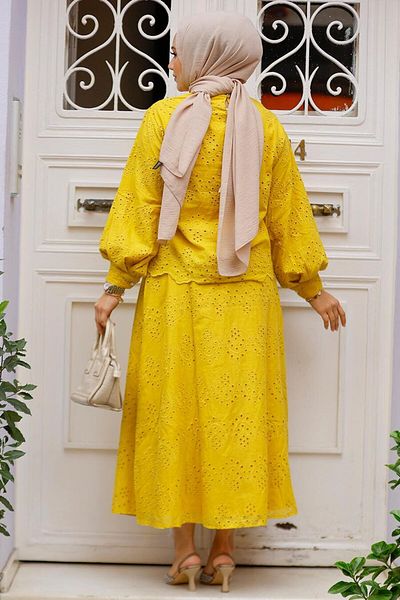 Neva Style Double Suit with Laced Mustard Hijab Skirt 14181Hr