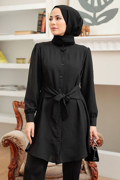 Neva Style تونيك حجاب أسود مربوط 5691s