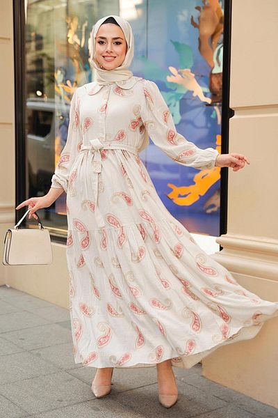 Neva Style Φόρεμα Hijab με σχέδιο Salmon 10302smn