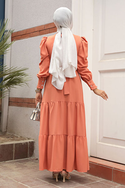 Neva Style Kat Pleated Salmon Hijab Dress 5883Smn
