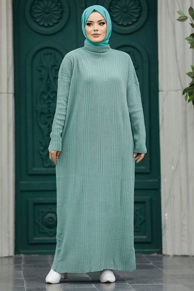 Neva Style Φόρεμα Πλεκτό Hijab με Μέντα με ψηλό γιακά 34150mint