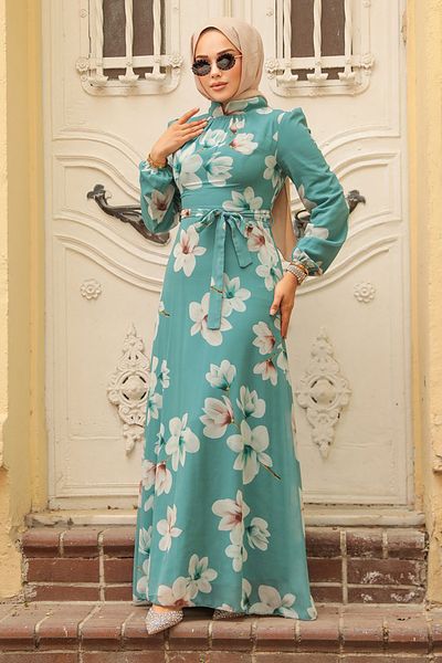 Neva Style Φόρεμα με λουλουδάτο μοτίβο Çağla Green Hijab 279314cy