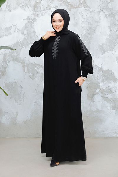 Neva Style Hijab negru cu buzunare Ferace 45274S