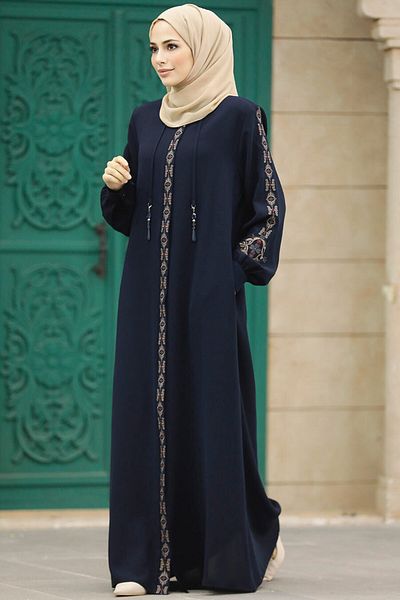 Neva Style Patterned Navy Blue Hijab Ferace 41563L