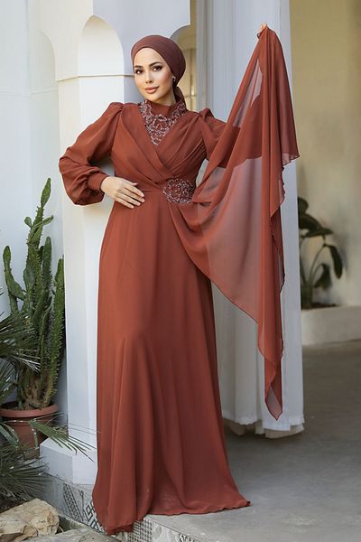 Neva Style Beaded Tile Hijab Evening Dress 25882Krmt