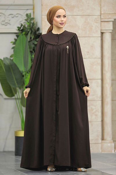 Neva Style Μπαλόνι Μανίκι Καφέ Hijab Ferace 20134kh