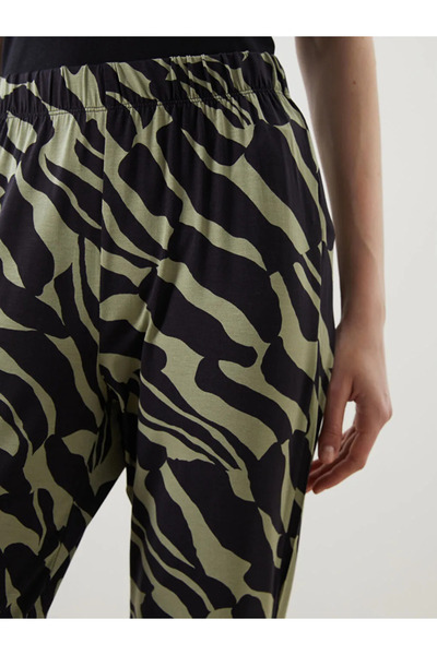 LC Waikiki LCWAIKIKI Classic Haki Beli Lastikli Desenli Kadın Pantolon