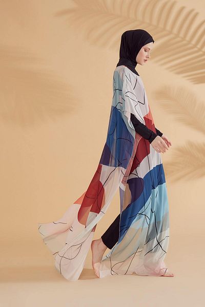 Neva Style Navy Blue Striped Colorful Pareo Kaftan P2340L