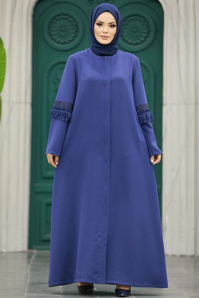 Neva Style Hijab albastru indigo cu mâneci detaliate 10021ım