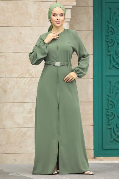 Neva Style Hijab verde cu centură cu cataramă 20082y