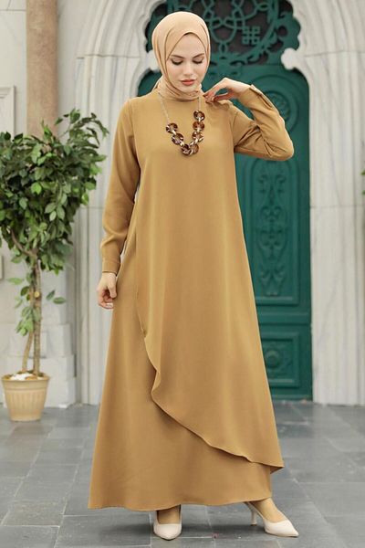 Neva Style Biscuit Hijab Dress with Necklace 34231Bs