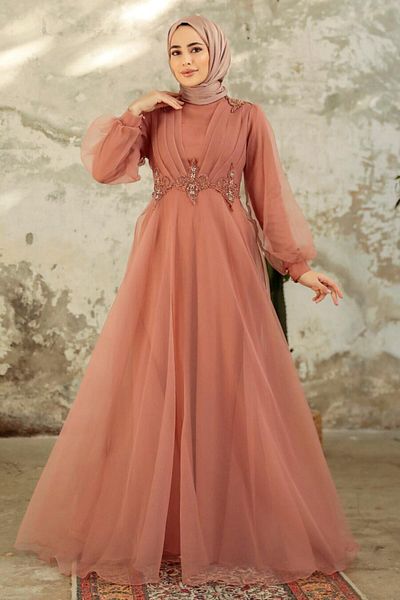 Neva Style Rochie de seară hijab cu mărgele 22571krmt