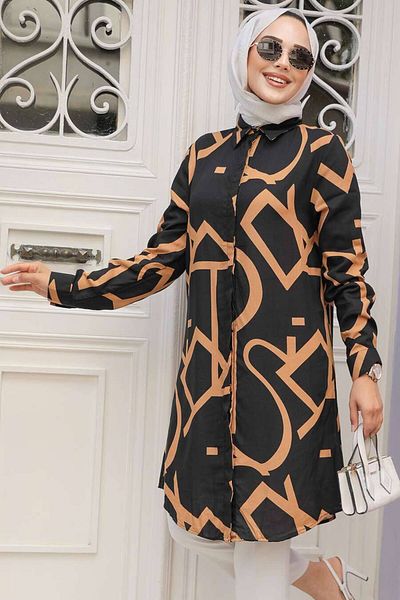 Neva Style Camel Patterned Hijab Tunic - 11698C