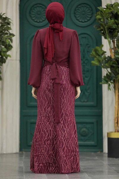 Neva Style Rochie de seara musulmana din paiete brodate cu paiete 22213br