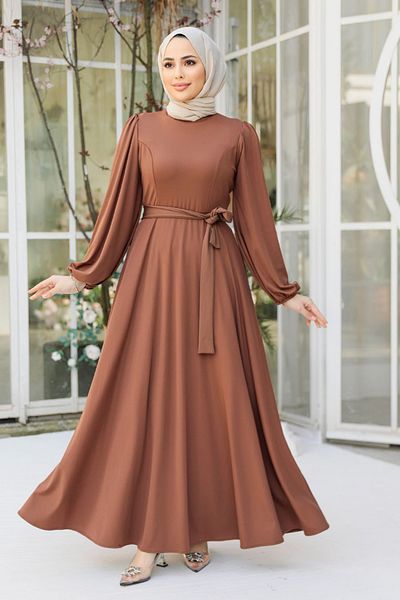 Neva Style Rochie Hijab Maro cu centura 23101KH