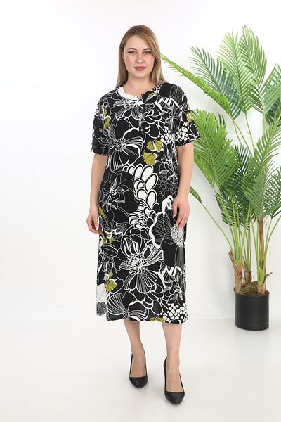 STELLETO Floral Patterned Buttoned Collar Summer Viscose Dress