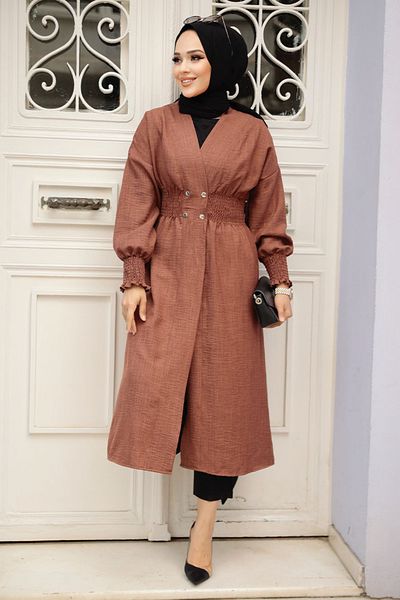 Neva Style Brown Hijab Cap with Button Closure 11872KH
