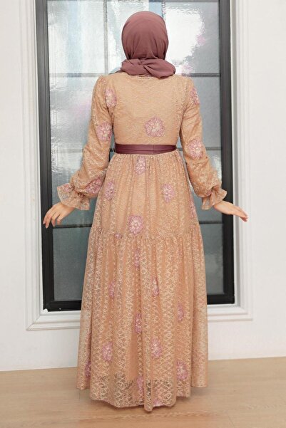 Neva Style Çiçek Desenli Bisküvi Tesettür Elbise 1216bs