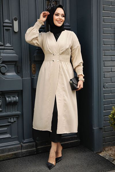 Neva Style Button Closure Beige Hijab Cap 11872BEIGE
