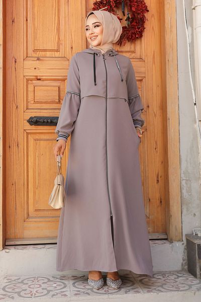 Neva Style Gray Hooded Hijab Abaya - 62602Gr