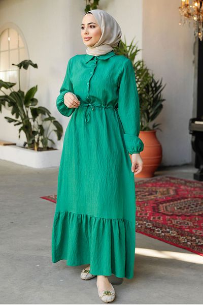 Neva Style Rochie islamică verde cu tiv 23181Y