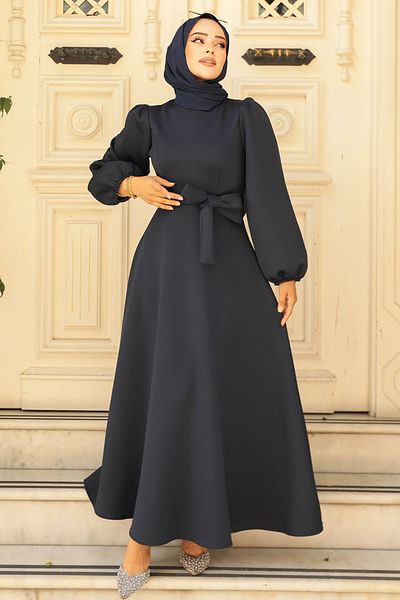 Neva Style Rochie cu centură Hijab bleumarin - 23102L