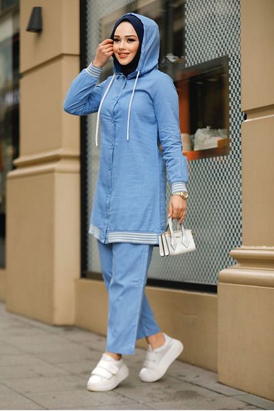 Neva Style Set de două piese blugi Hijab cu nasturi 19111M