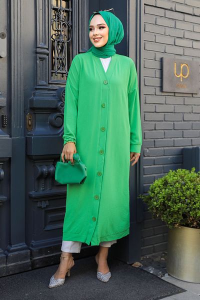 Neva Style Șapcă Hijab cu nasturi verzi - 10244Y