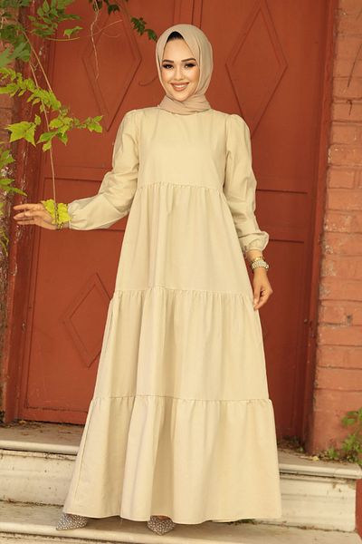 Neva Style Rochie din popelin hijab plisat crem 57345kr