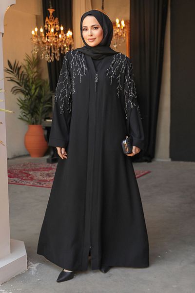 Neva Style Κεντημένο με χάντρες Μαύρο Hijab Abaya 29110s