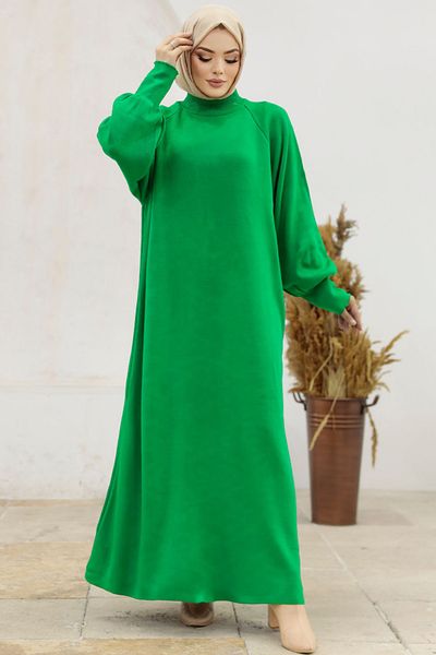 Neva Style Πράσινο Πλεκτό Φόρεμα Hijab 4858y