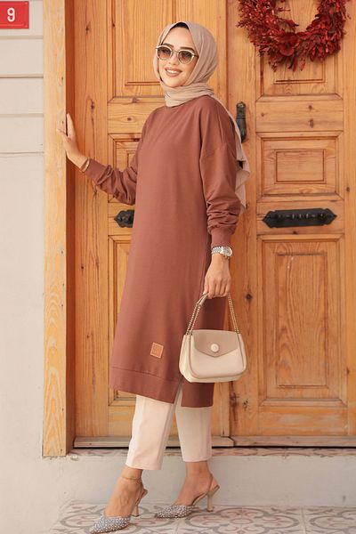 Neva Style 30645KH موديل تونيك حجاب بني