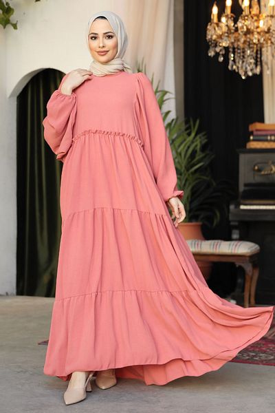 Neva Style Rochie Hijab cu mânecă cu balon Dusty Rose 57353GK