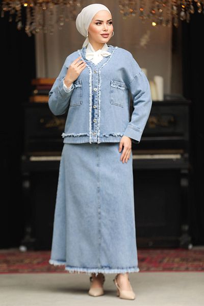 Neva Style Skirted Denim Hijab Double Suit 19012m