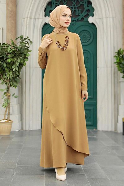 Neva Style Biscuit Hijab Dress with Necklace 34231Bs