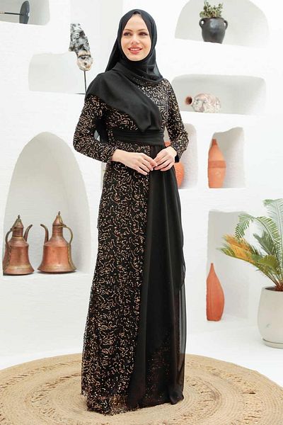 Neva Style Hijab Evening Dress - Sequin Sequin Gold Hijab Evening Dress 56180gold