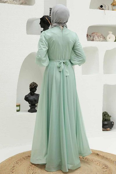 Neva Style Balloon Sleeve Mint Hijab Evening Dress 56721Mint