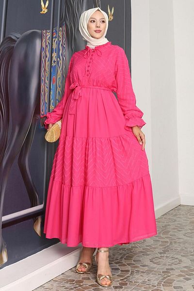 Neva Style Rochie Hijab cu pliuri fucsia 14232F