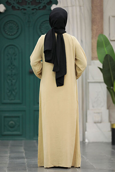 Neva Style Beige Hijab Dress with Flower Detail 11153BEIGE