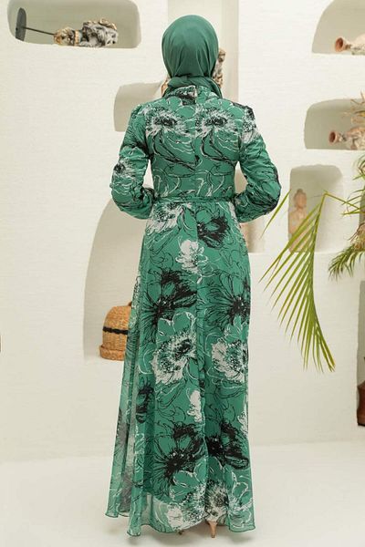 Neva Style Φόρεμα με λουλουδάτο μοτίβο Çağla Green Hijab 279070cy