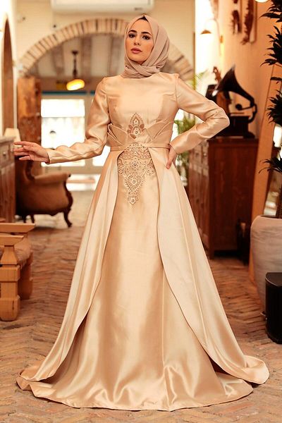 Neva Style Lace Detailed Beige Hijab Evening Dress 284Beige