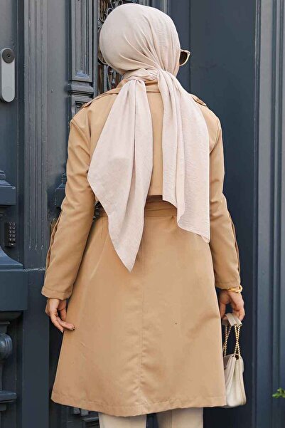 Neva Style Καμπαρντίνα Hijab με ζώνη Camel - 61171C
