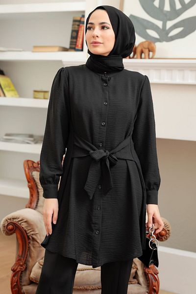 Neva Style تونيك حجاب أسود مربوط 5691s